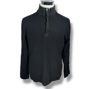 Hugo Boss Piseno 1/4 Snap Sweater Men’s Large Black 100% Cotton Long Sleeve